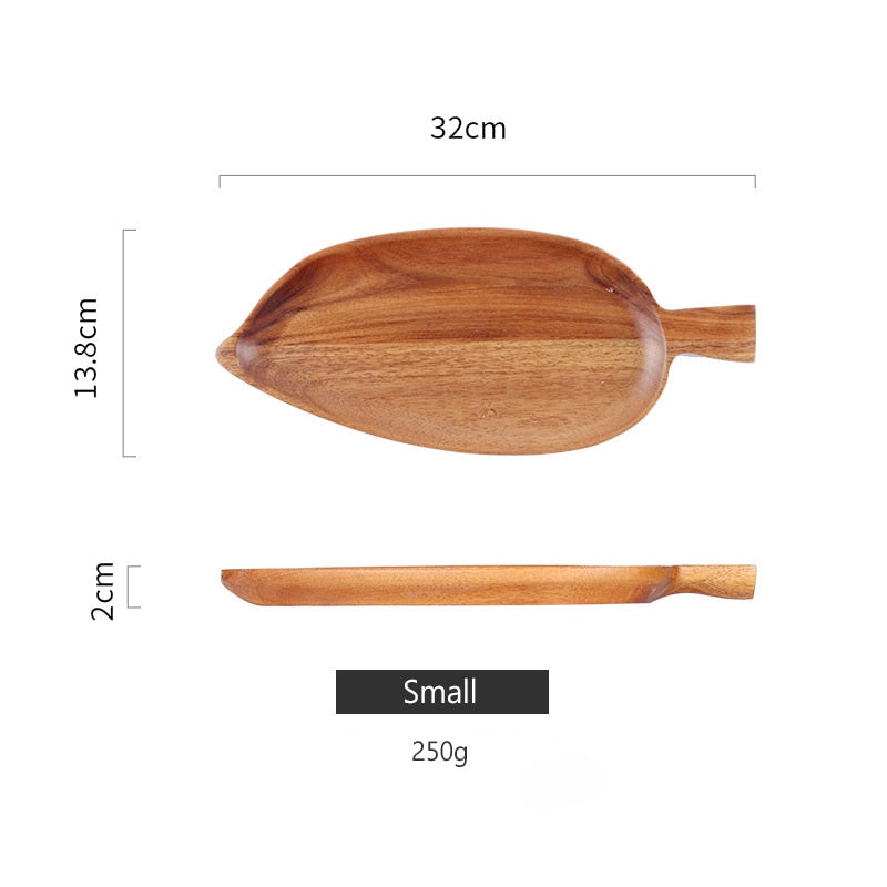 Acacia Wood Solid Plate Leaf Shape Dishes Bread Plate Nuts Snack Plates Cake Wooden Tray Kitchen Utensils