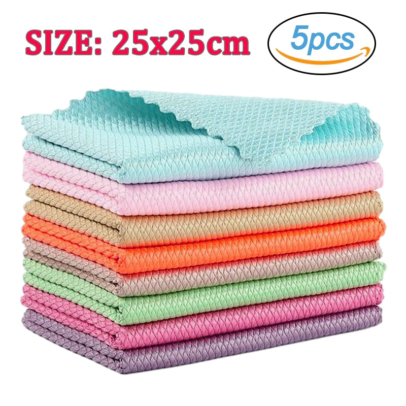 Kitchen Cleaning Towel Anti-Grease Absorbable Fish Scale Wipe Cloth Glass Window Dish Cleaning Cloth