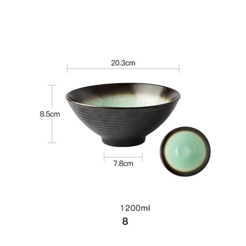 FANCITY Japanese Style Ceramic Bowl Ramen Bowl Household Large Bowl Retro Dishes Commercial Soup Bowl