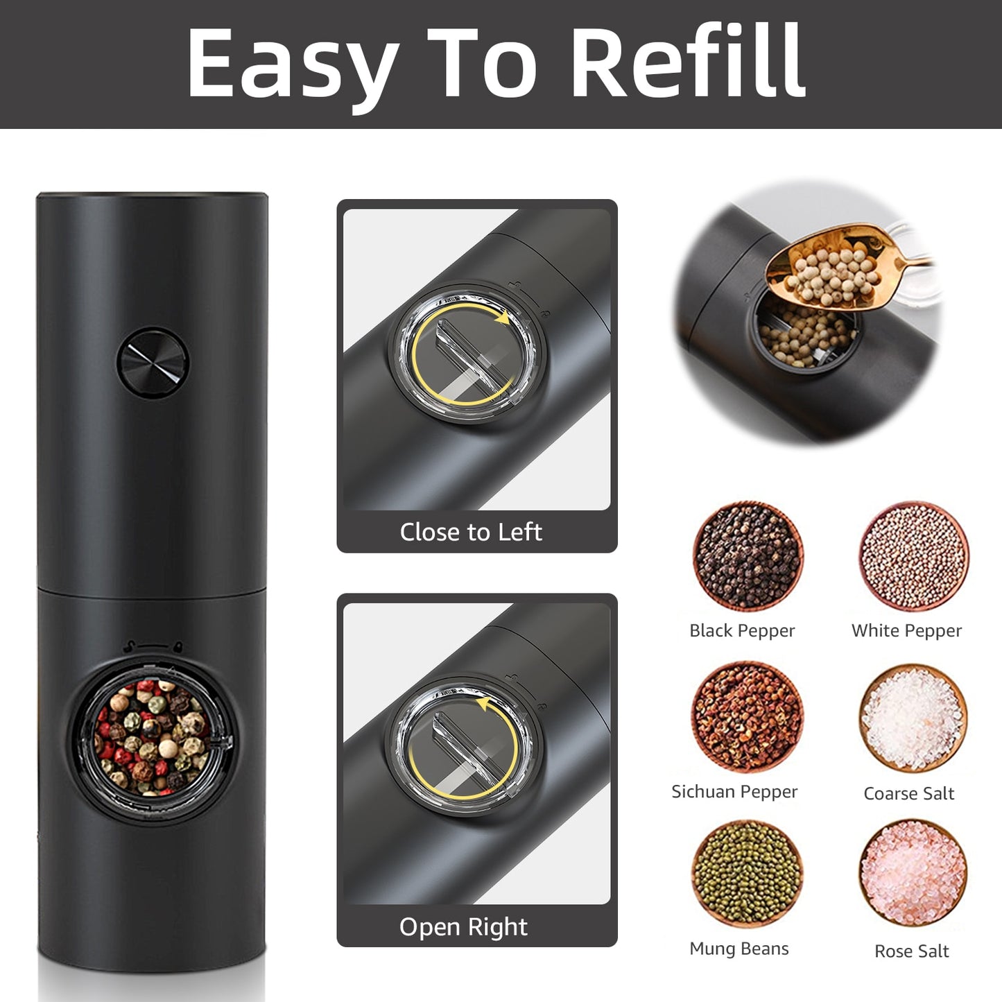Electric Automatic Mill Pepper and Salt Grinder with LED Light Adjustable Coarseness