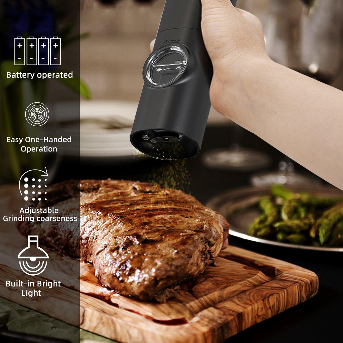Electric Automatic Mill Pepper and Salt Grinder with LED Light Adjustable Coarseness